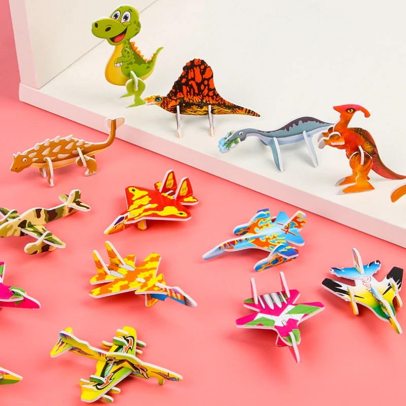 10pcs Creative Cute Paper Plane Puzzle 3D Cartoon DIY Mini Aircraft Tank Dinosaur Assembly Model For Educational Kids Toy