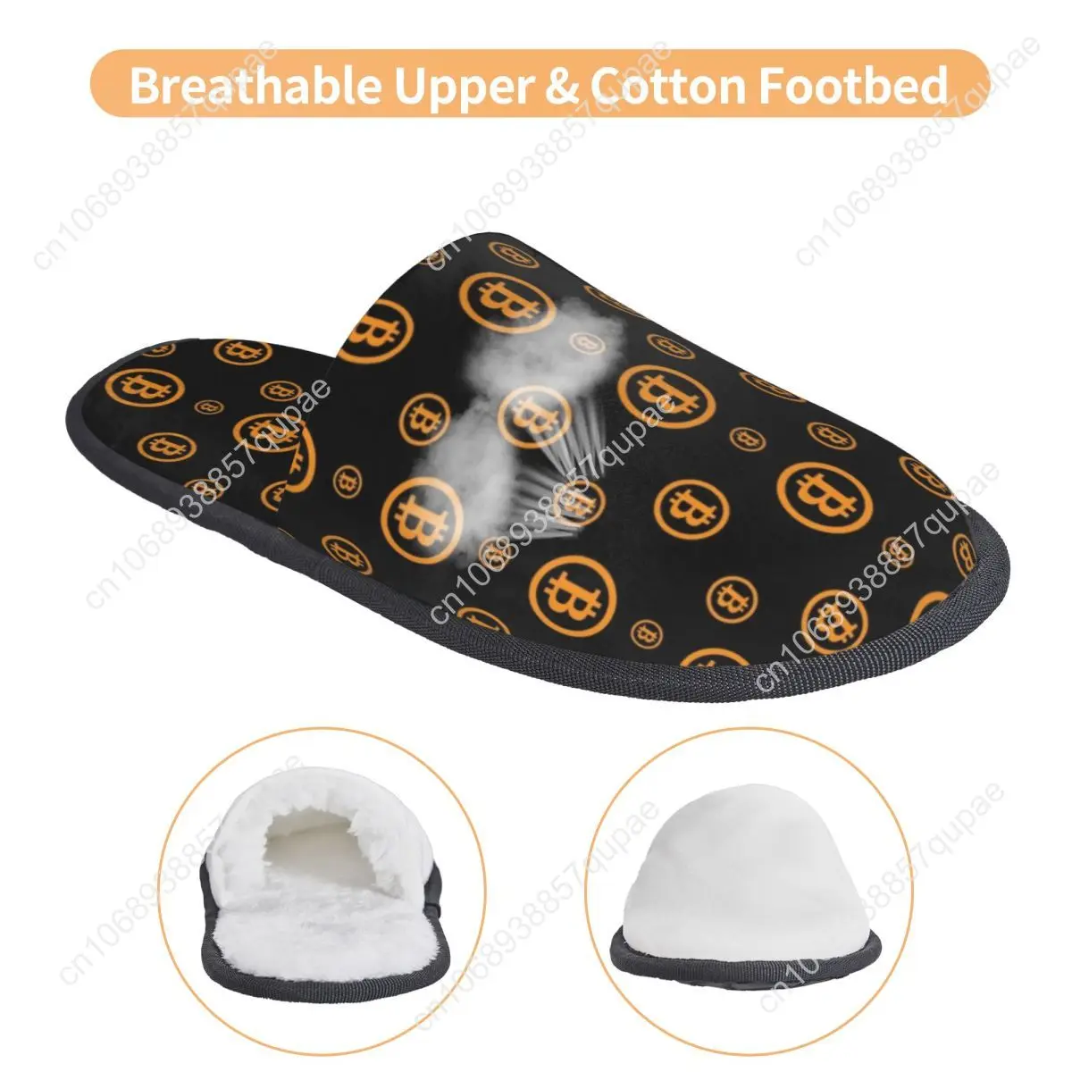 Custom Bitcoin Logo Pattern Soft Memory Foam House Slippers Women BTC Cryptocurrency Blockchain Cozy Warm Anti-Skid Slipper