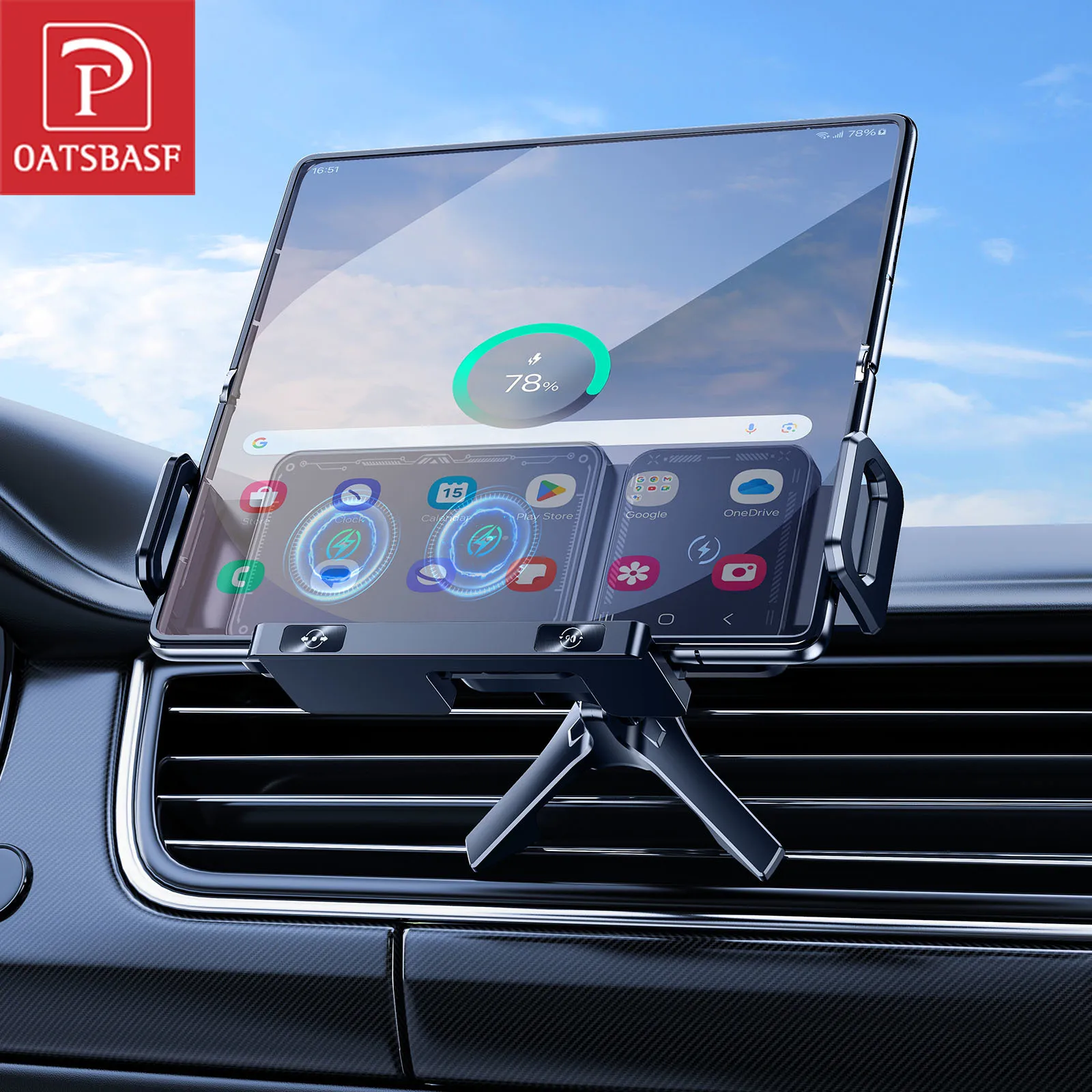 

Oatsbasf Car Wireless Charger 15W Fold Screen Phone Stand Fast Charging Car Air Vent Phone Holder for Samsung iPhone Google