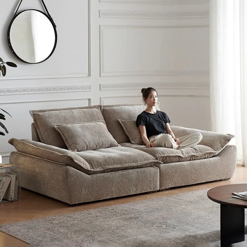Italian adjustable function sailing sofa living room lazy big sitting deep straight row removable chenille fabric sofa