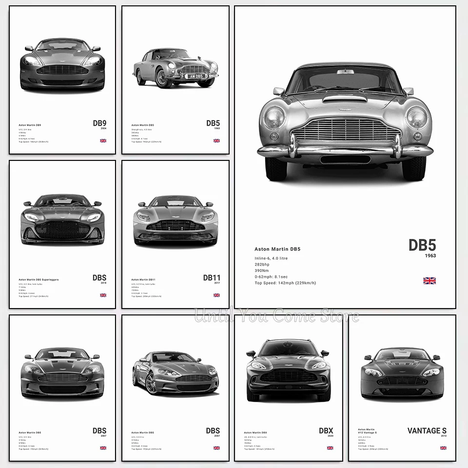 Classic Luxury British Sports Car A-Aston Martin Poster Print Canvas Art Pictures Home for Living Room Wall Modern Decor