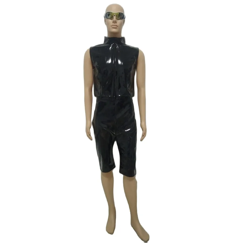 Cosplay party 2pieces set suit sexy mens PVC Top with Shorts fashion game Funny leather suit