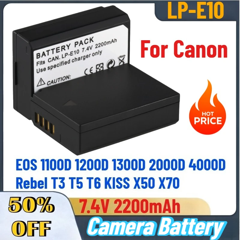 

LP-E10 LPE10 LP E10 7.4V 2200mAh Camera Battery for Canon EOS 1100D 1200D 1300D 2000D 4000D Rebel T3 T5 T6 KISS X50 X70