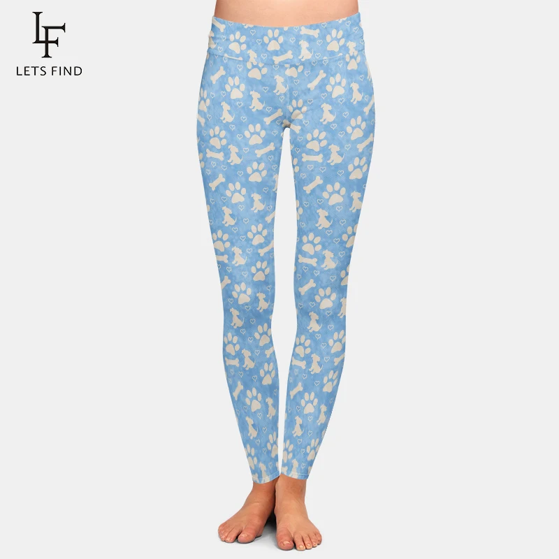 LETSFIND Leggings da donna elastico Fitness Legging zampa di cane stampa digitale pantaloni Casual alla caviglia