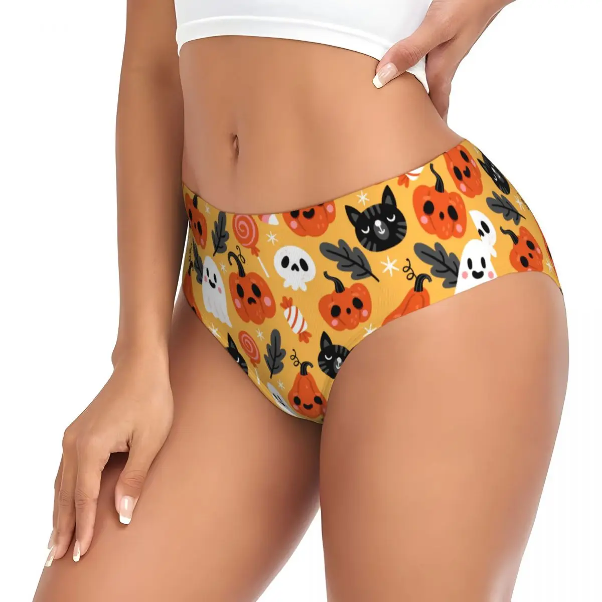 Custom Halloween Spooky Bats Lunar Pattern Brief Panties Women\'s Stretch Underwear