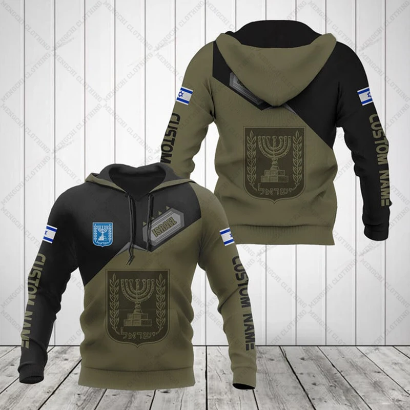 

Custom Name Israel Emblem Olive Unisex Hoodies Loose Men's Fashion Sweatshirts Boy Casual Clothing Oversized Streetwear