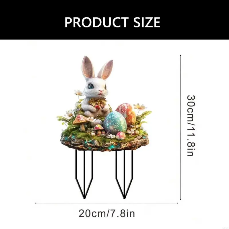 X90F Outdoor Decoration Garden Stake Easter Eggs Rabbit dan Cow Rabbit Sign Outdoor