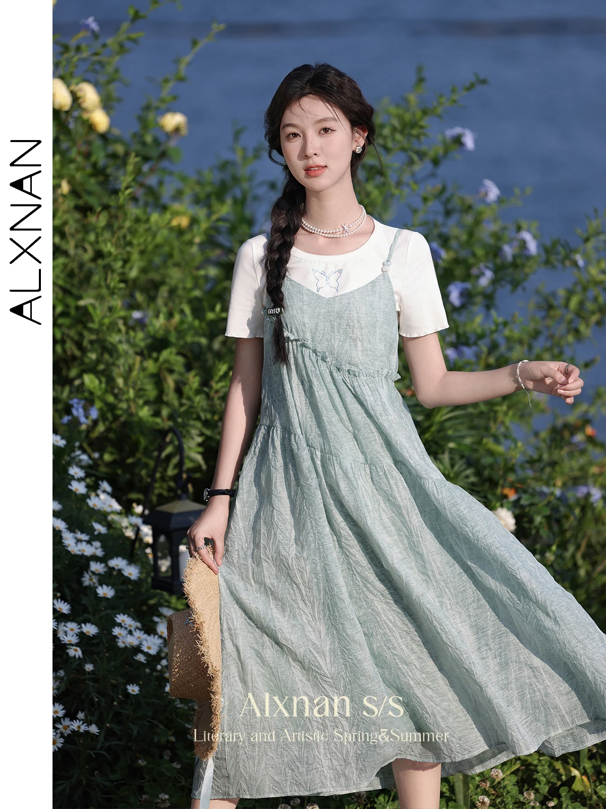 

ALXNAN A-line Casual Sleeveless Tank Dress for Women 2024 Summer New French Style Loose Camisole Dresses Woman Clothing L36816