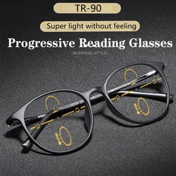 Lunettes de lecture progressives en titane TR90 pour hommes et femmes, rondes, ultra-légères, multi-focales, Anti-rayon bleu, presbytes