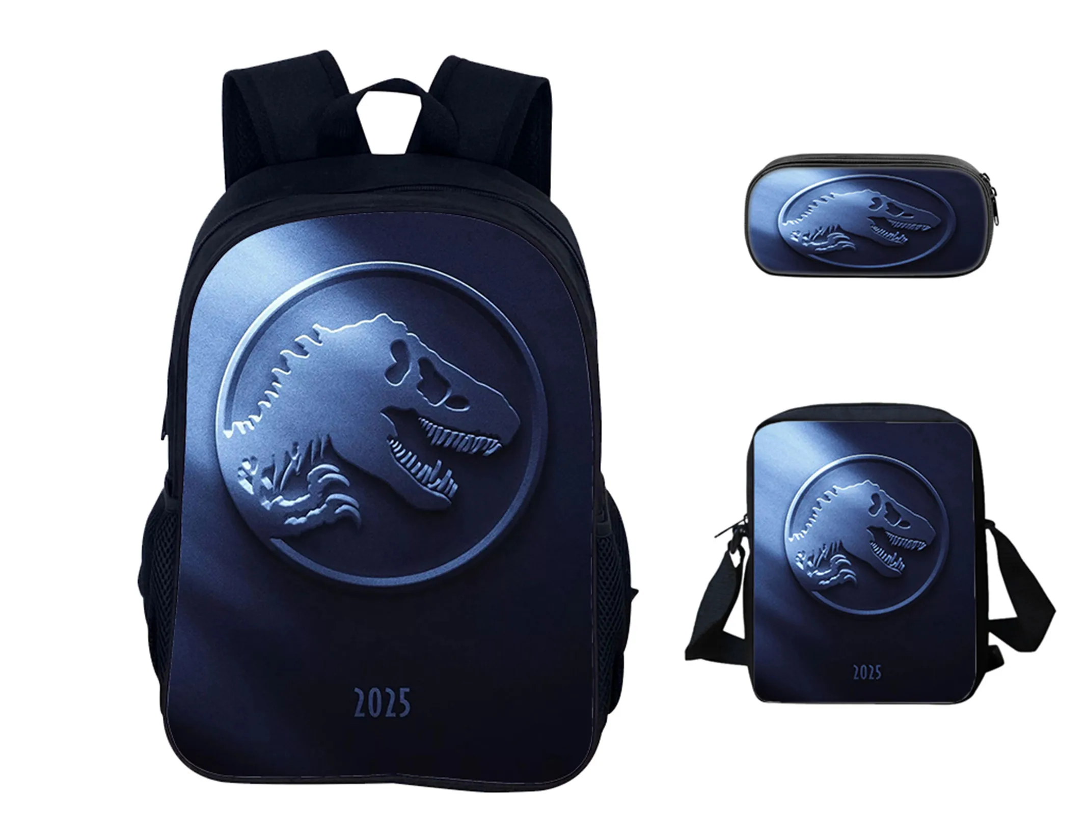 Jurassic World Student Trendy Backpack 3Pcs Set-Classic Bookbag+Shoulder Bag+Pencil Case,Casual School Knapsack for Kids