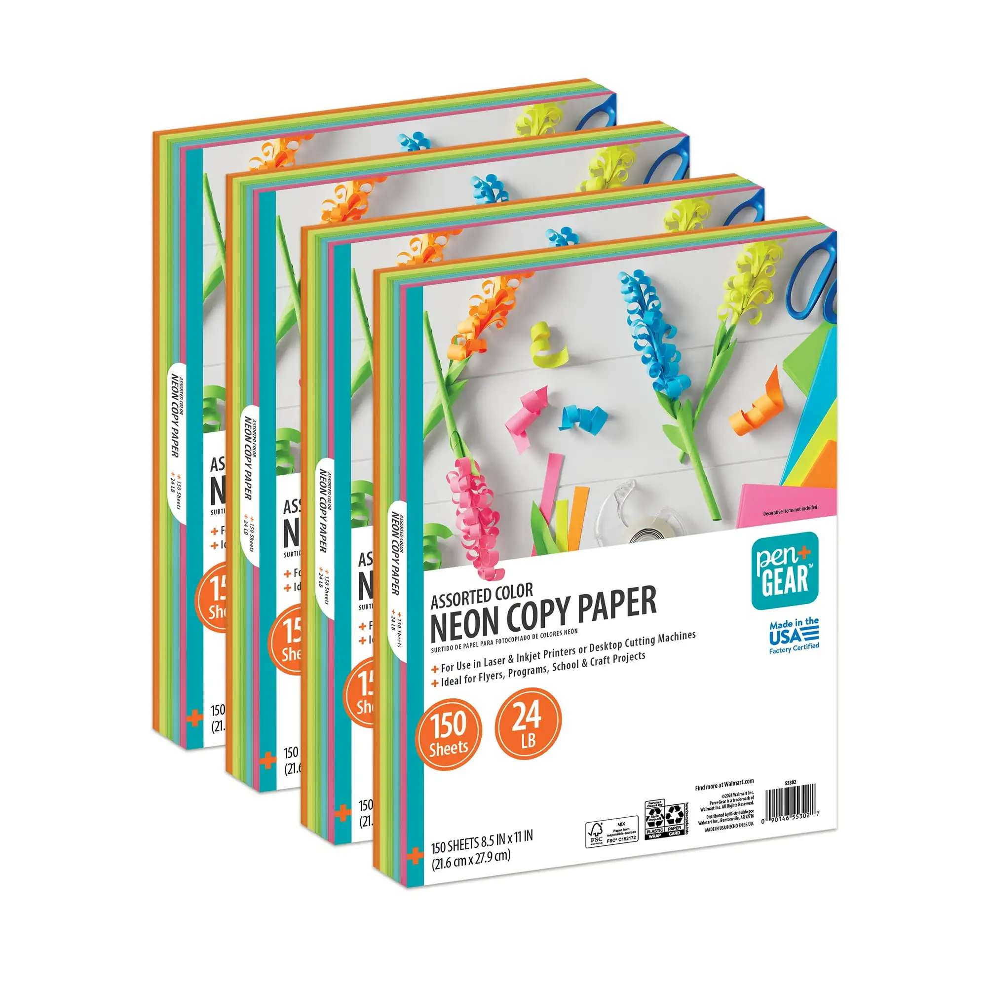 

Pen+Gear Assorted Neon Copy Paper, 8.5" x 11", 24 lb, 600 Sheets
