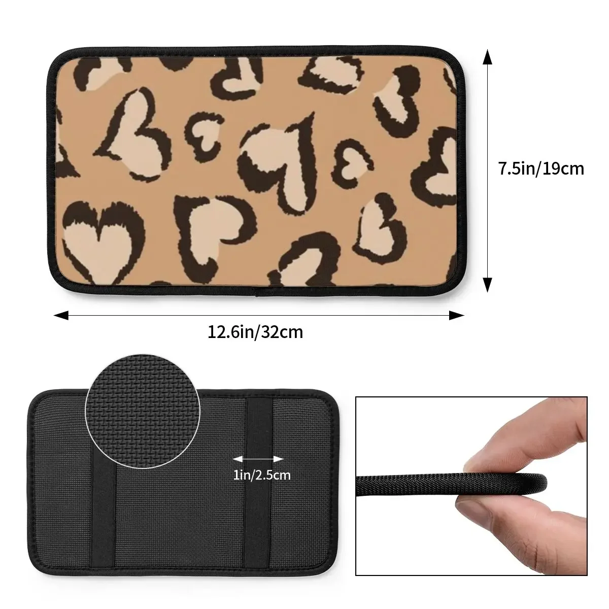 Leopard Brown Heart Pattern Center Console Protective Cushion Pad for Cars Leather Car Interior Accessories Armrest Cover Mat