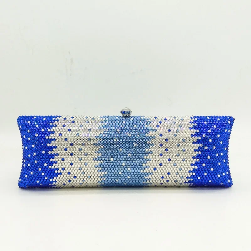 

Boutique De FGG Black Gradient Blue Women PIllow Crystal Clutch Purse Evening Bag Wedding Bridal Rhinestone Handbag Party Purse