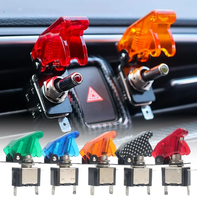 

ASW-07D LED Car Modification Switch 12V 20A Auto Rocker Arm Toggle Switch with Prevent Accidental Collision Protective Cover