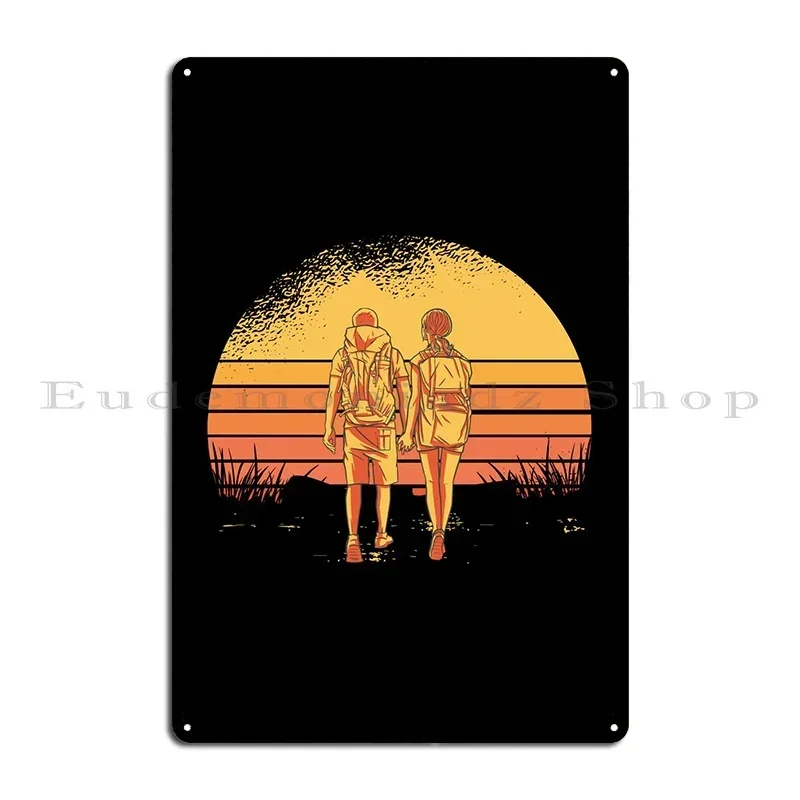 Couple Hiking Retro Sunset Metal Signs Printing Rusty Club Cinema Funny Tin Sign Poster
