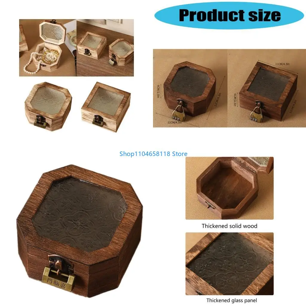 

Modern Cosmetic Storage Box Glass Lid Wooden Vanity Organiser Home Decoration