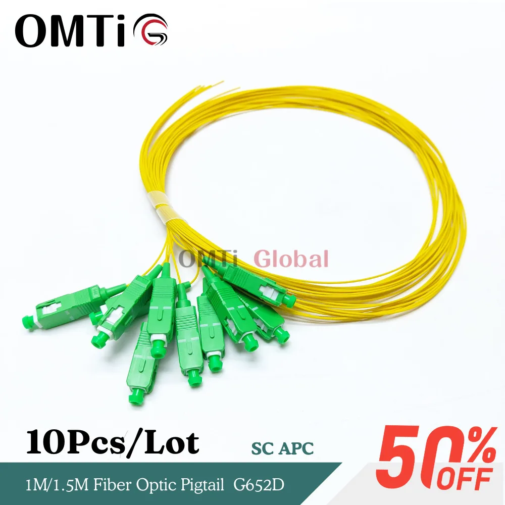 OMTiG 10 Single-mode SC/APC Fiber Optic Leads G652D -0.9mm Cable -1M/1.5M Fiber Optic Pigtail Simplex 9/125 Single Mode