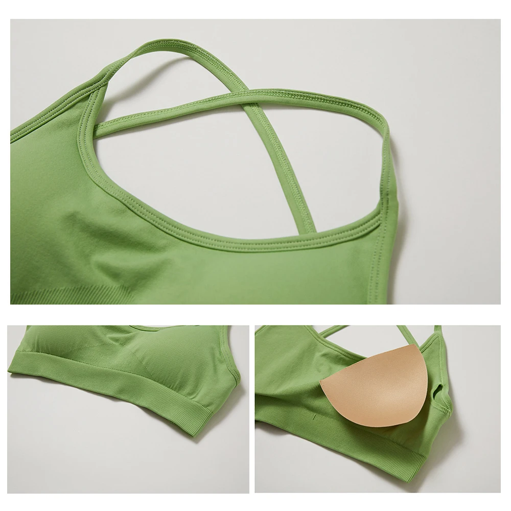 Sutiã esportivo feminino sem costura para ioga, top de compressão absorvente de umidade com costas cruzadas para corrida, fitness, treino, roupas esportivas