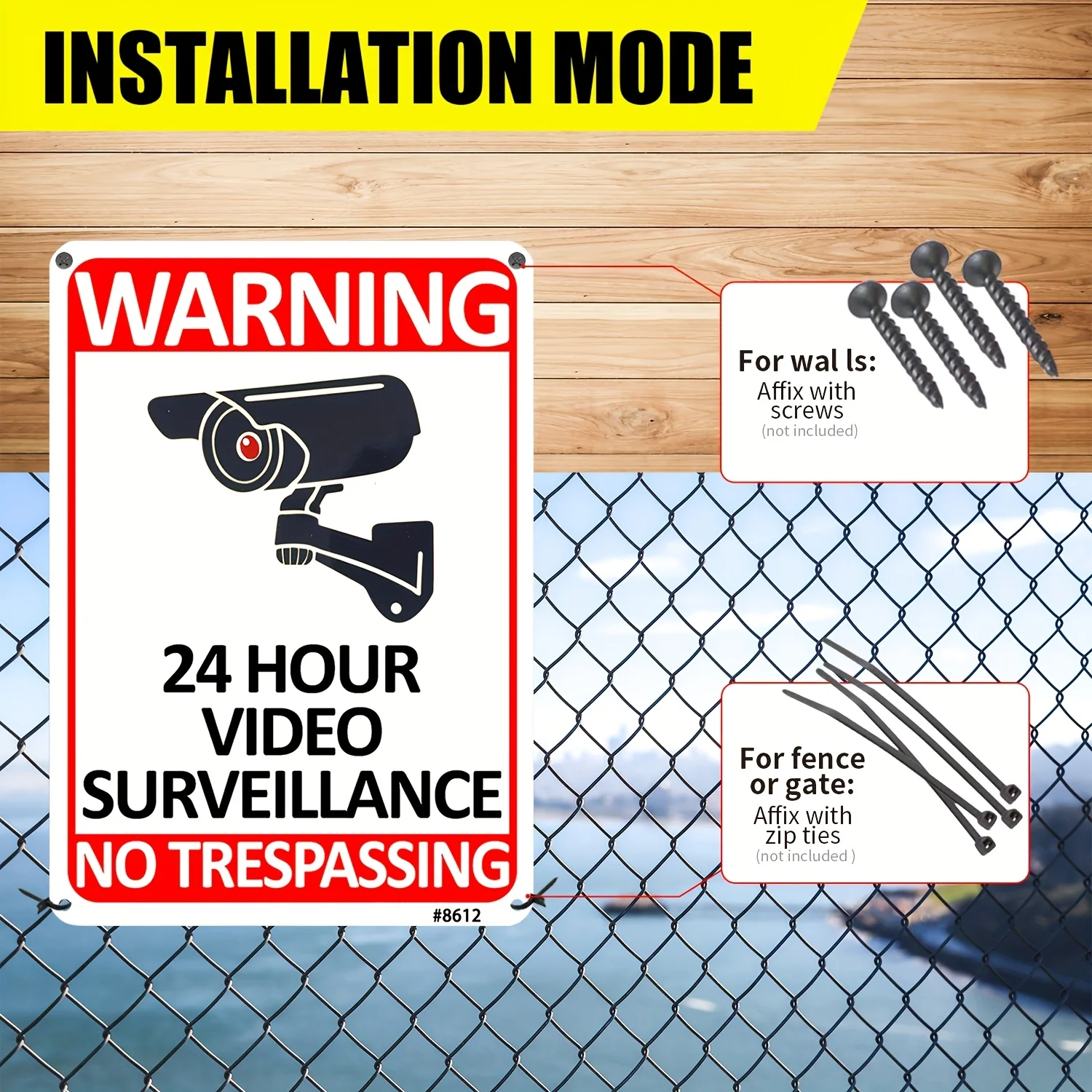 24-Hour Video Surveillance Warning Signs,  Aluminum UV Printed No Trespassing Security Alert, Durable Camera Monitoring
