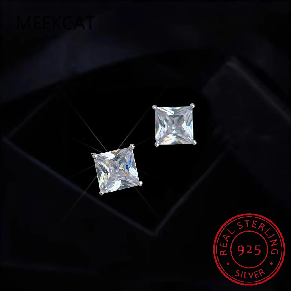 

2CT Moissanite Earrings for Women S925 Pure Silver Square Cut Simulated Diamond Earrings Wedding Jewelry Boucle d'oreille