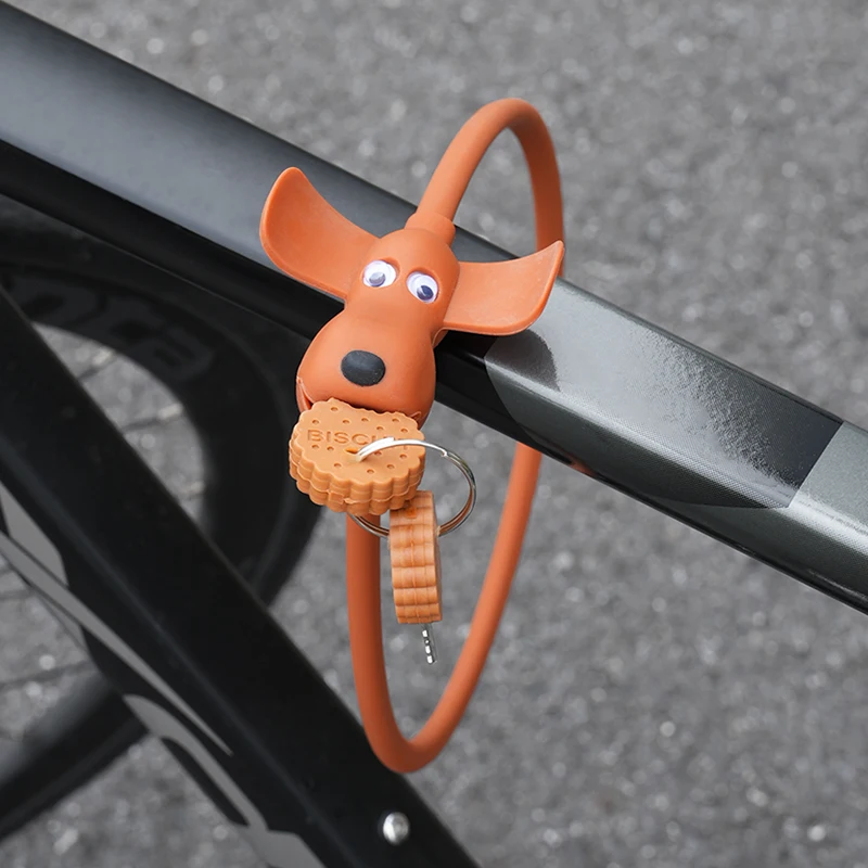 Portable Cute Dog Silicone Bicycle Lock - Keyed Anti-Theft Bike Lock Multi-Color Optional Outdoor Cycling Security Tool