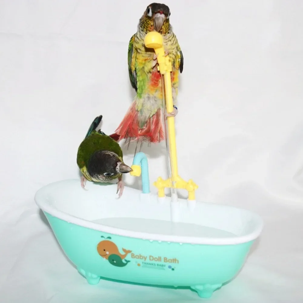 Parrot Automatic Bathtub Blue Plastic Cute Parakeet Lovebird Feeder Bowl Bird Accessories Household Supplies