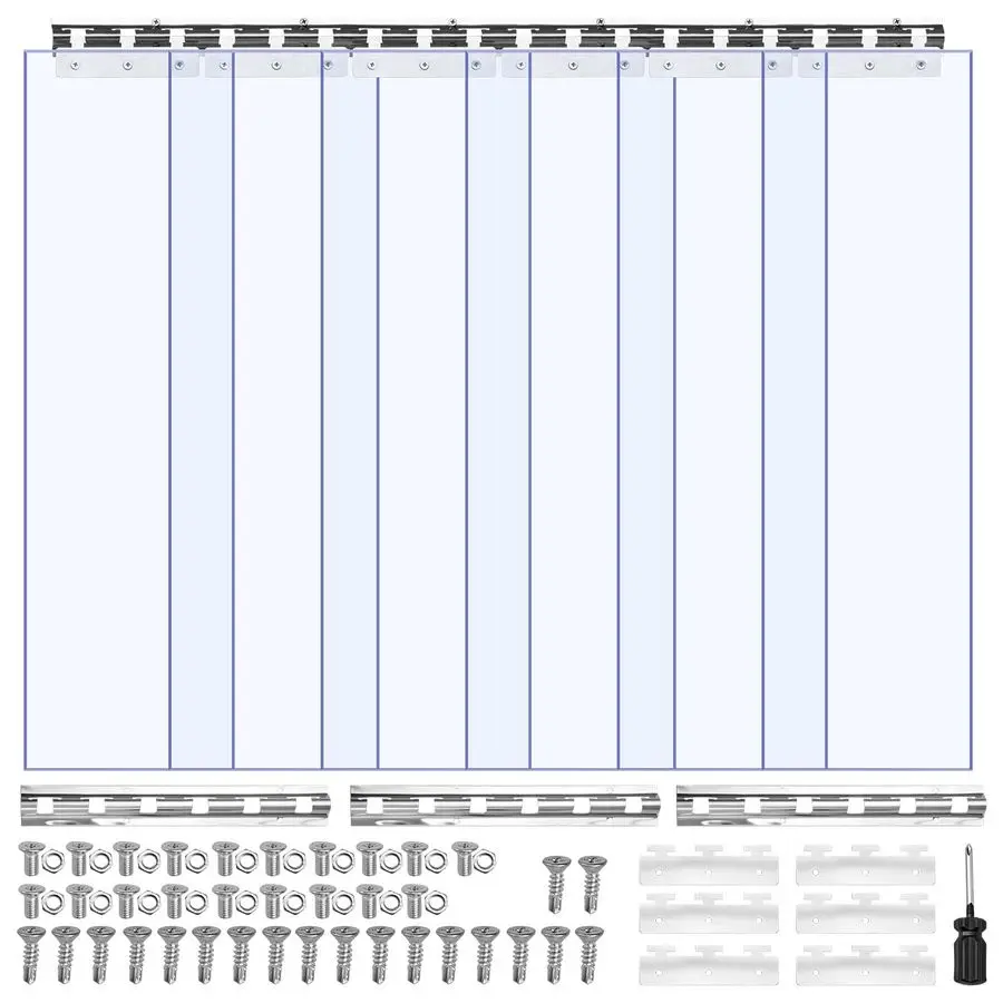 

Прозрачная ПВХ-занавеска, 84 дюйма высотой x 36 дюймов шириной x 0,08 дюйма толщиной, 6 шт. полосок для шторок для холодильных камер, гладкие, прозрачные.