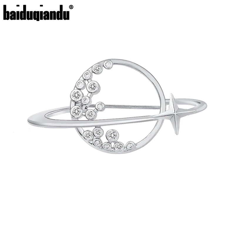 Baiduqiandu Cubic Zircon Orbit Of The Universe Brooch Pins Silver Plated Space Luxury Jewelry