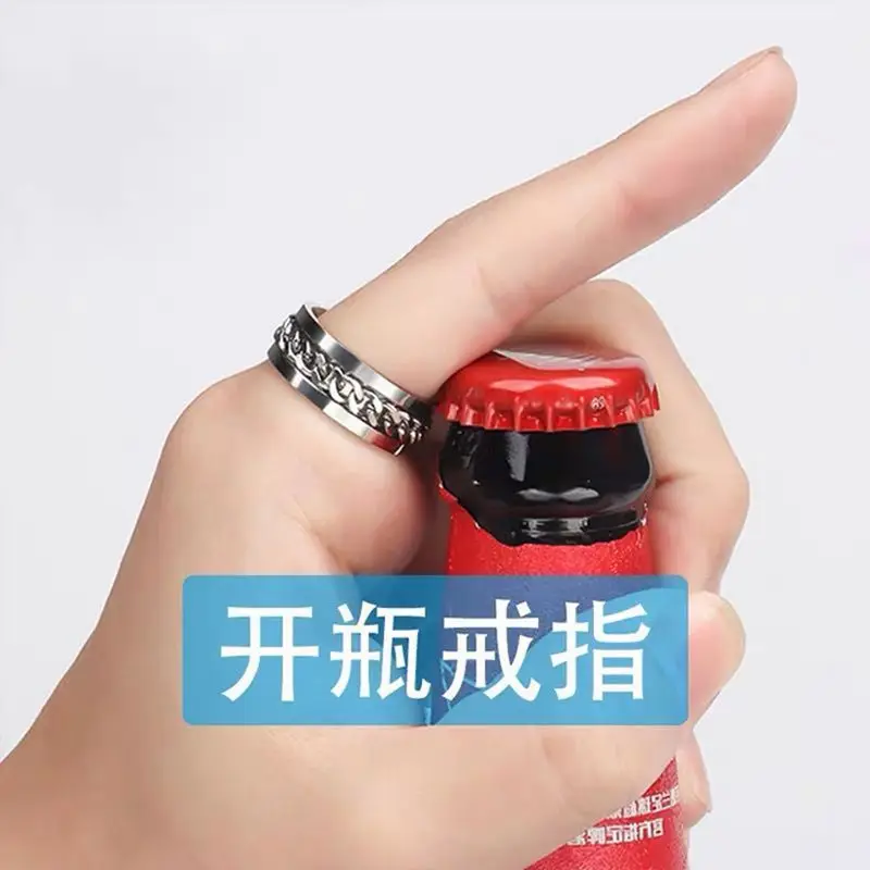 Ins Stainless Steel Rotatable Chain Link Men's Spinner Ring Couple Ring  Punk Women Man Corkscrew Ring  Jewelry for Party Gift