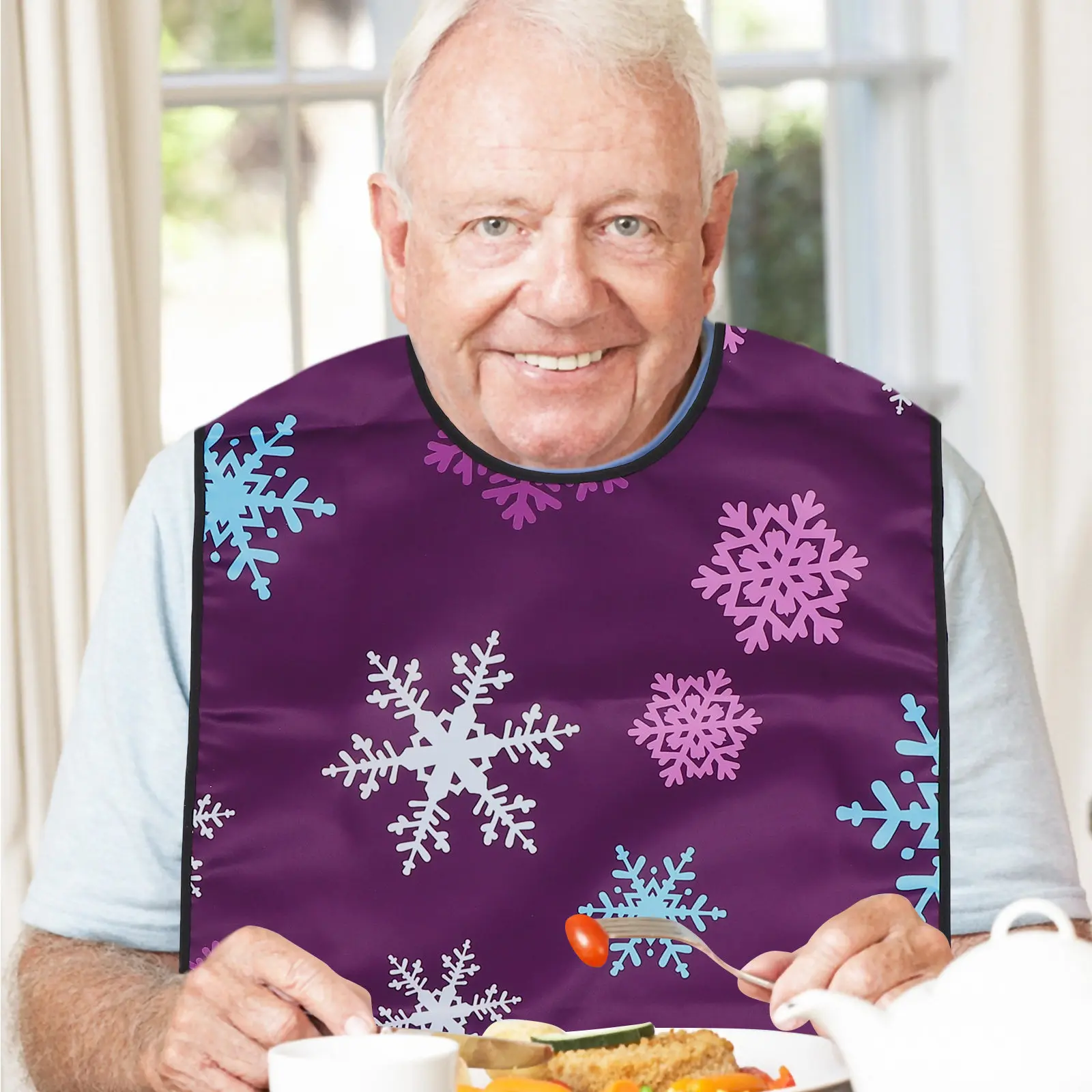 

1Pcs Adult Bib Strong Wear Resistant Smooth Surface Stain-Free Dining Bib for Seniors Elderly Waterproof Easy-Clean Mealtime
