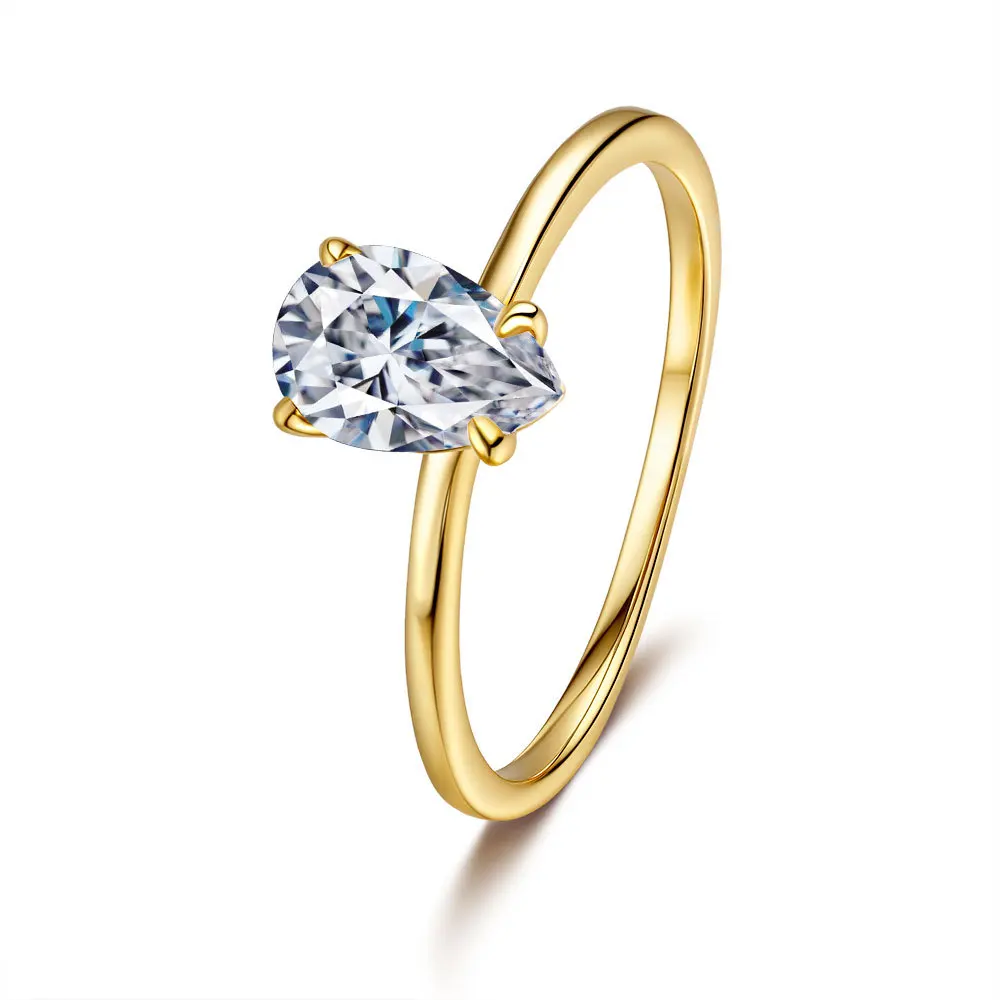 Luxury 100% Real 18k Gold Women's Moissanite Diamond Ring 1 karat Drop Diamond Ring Wedding Ring - Image 2