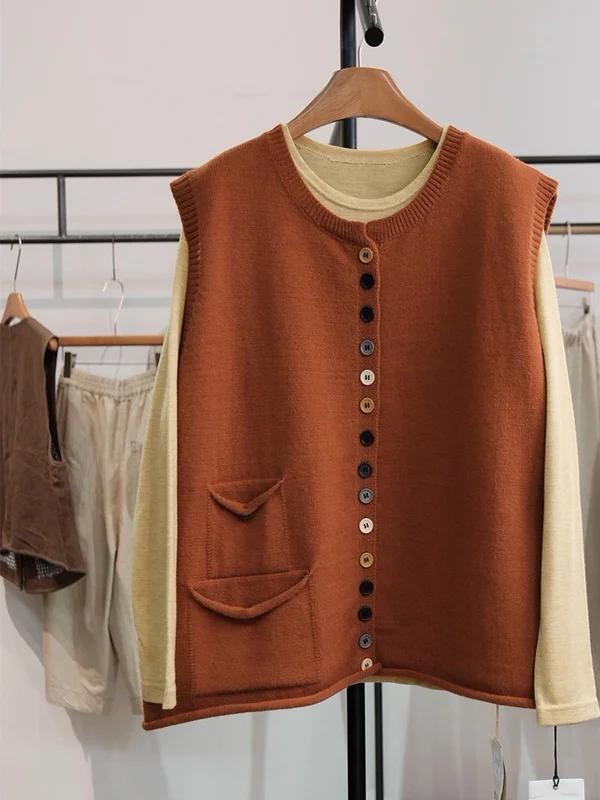 خريف شتاء جديد حجم كبير المرأة الجولة Ne زر واحد طبقات عادية محبوك سترة علوية Faionable فضفاضة تناسب