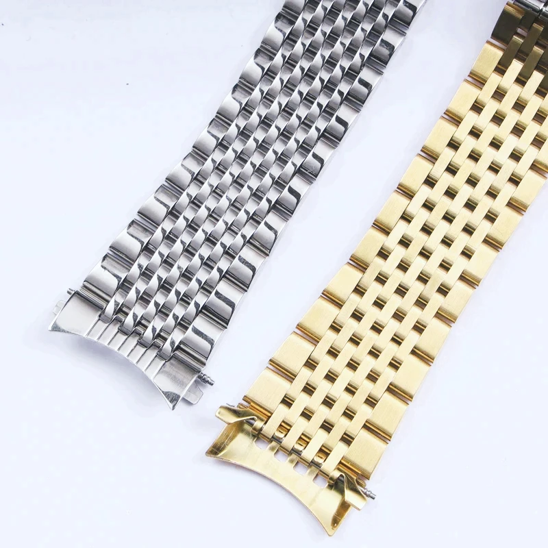 Curved End Watchband for Omega Seamaster Speedmaster DeVille Men's Stainless Steel Watch Strap 18mm 19mm 20mm Thin Bracelet Belt