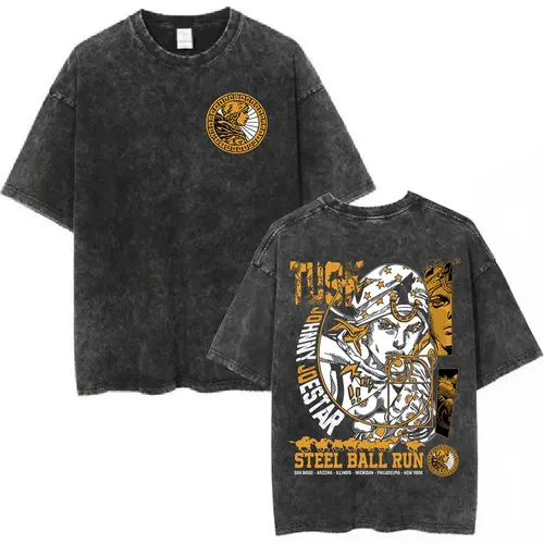 Imagen 2 del producto Camiseta lavada de Anime Jojo Bizarre Adventure, camisetas de Manga de STEEL BALL RUN Diego Brando, camiseta informal de algodón de gran tamaño para hombres y mujeres