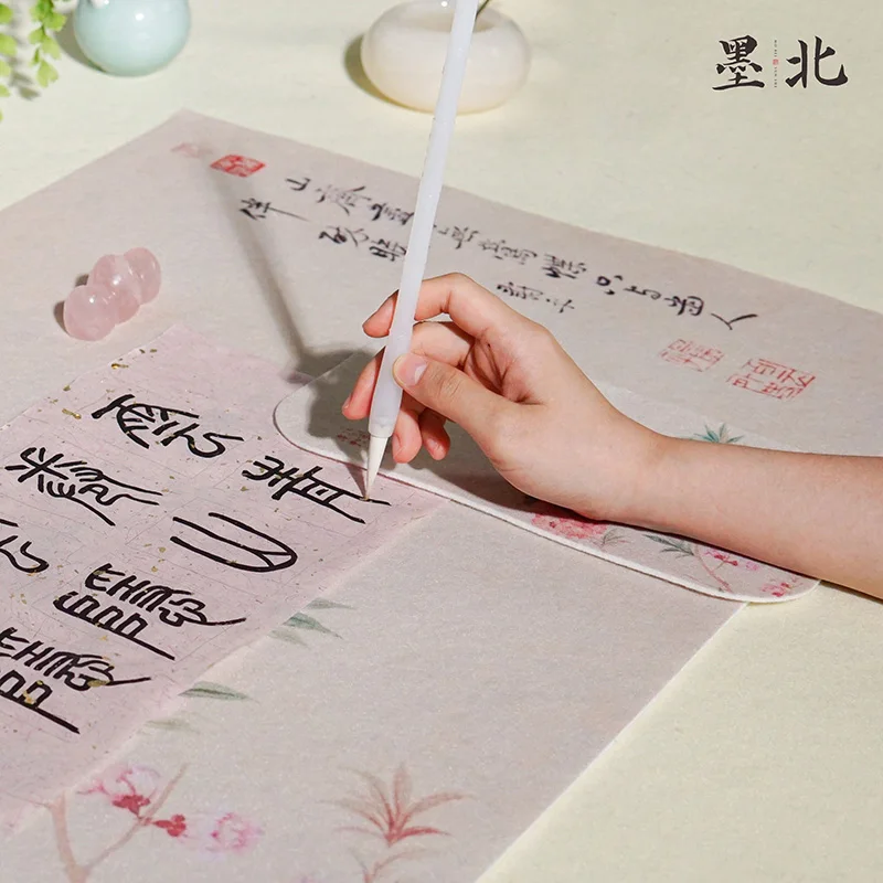 Ancient Style Floral Painting Felt Mat & Arm Rest Pad | 2pcs Calligraphy Writing Set | Ink Proof Desk Cover