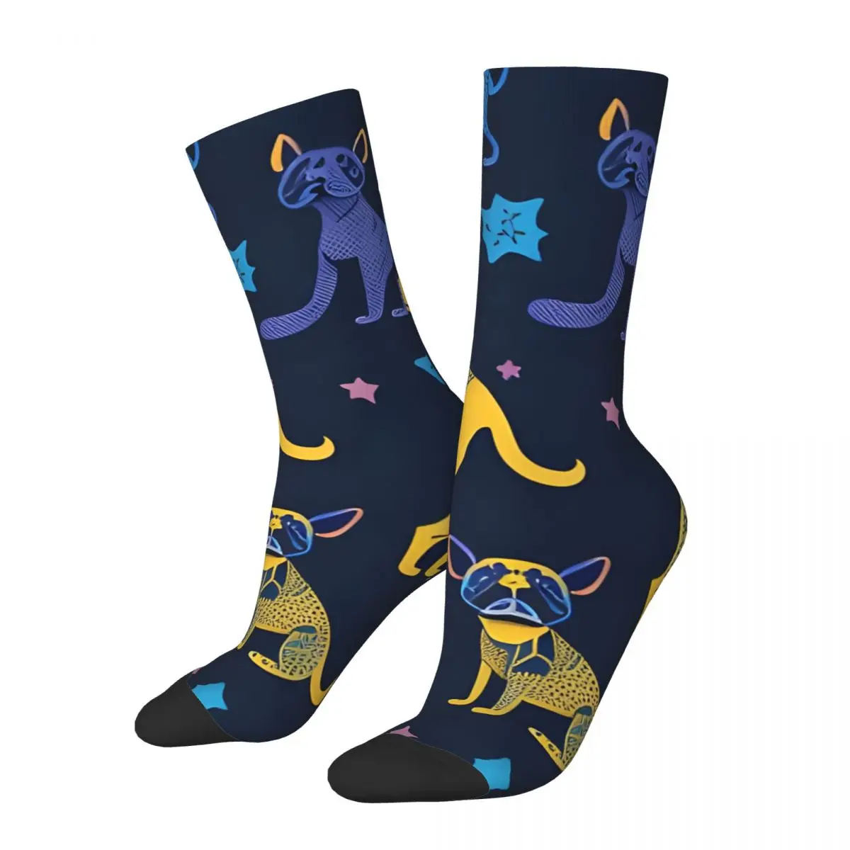 Retro Cool Dogs, Colorful Retro Dog Pattern, Gift Idea For You Or To Give Away Men's compression  Harajuku Seamless Crew Sock