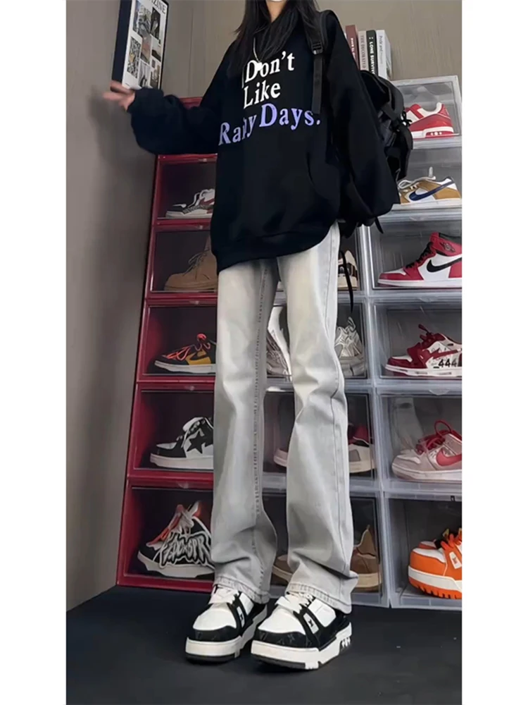 

High Waist Slim Fit Straight Leg Jeans Women's American Retro Knife Bootcut Pants Wear Resistant Long Trousers