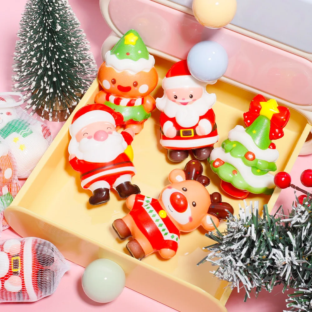 6Pcs Cartoon Santa Claus Christmas Tree Series Slow Rebound Pinch Fidget For Kids Stress Relief Squeeze Squishy Toy Party Gifts