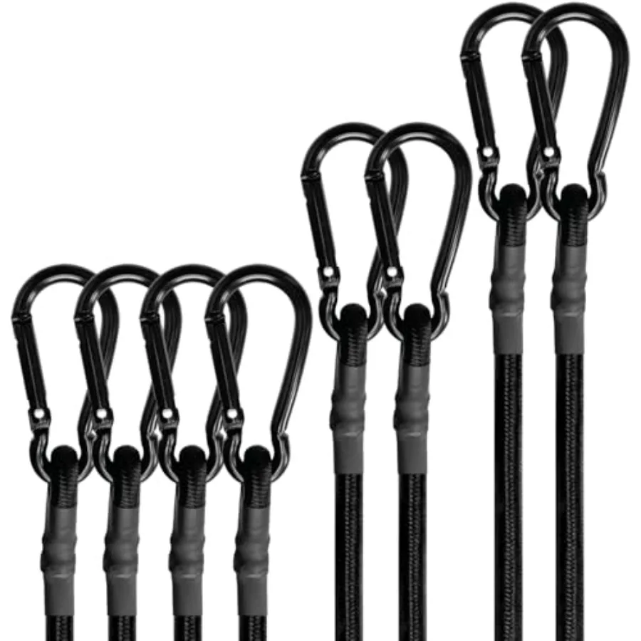 

Bungee Cords with Carabiner Hooks Heavy Duty Outdoor Black Bungee Straps Strong Industrial Grade Elastic Bungee Rope for Securi