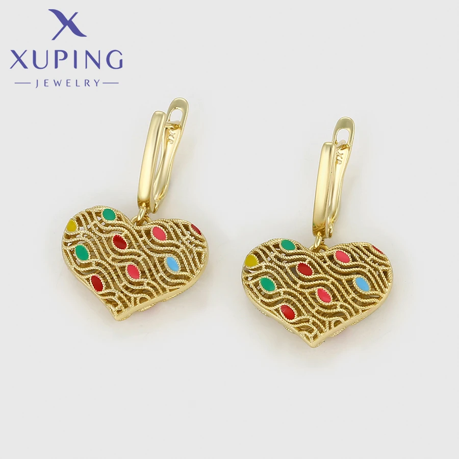 Xuping Jewelry Charm Fashion Copper Alloy Love Heart Light Gold Color Hoop Earrings for Women Girl Party Gift X000909413