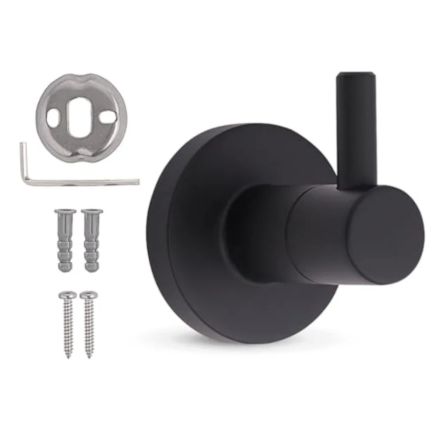 

Single Robe Hook in Matte Black, Modern Wall-Mounted Bathroom Hook for Towels and Robes