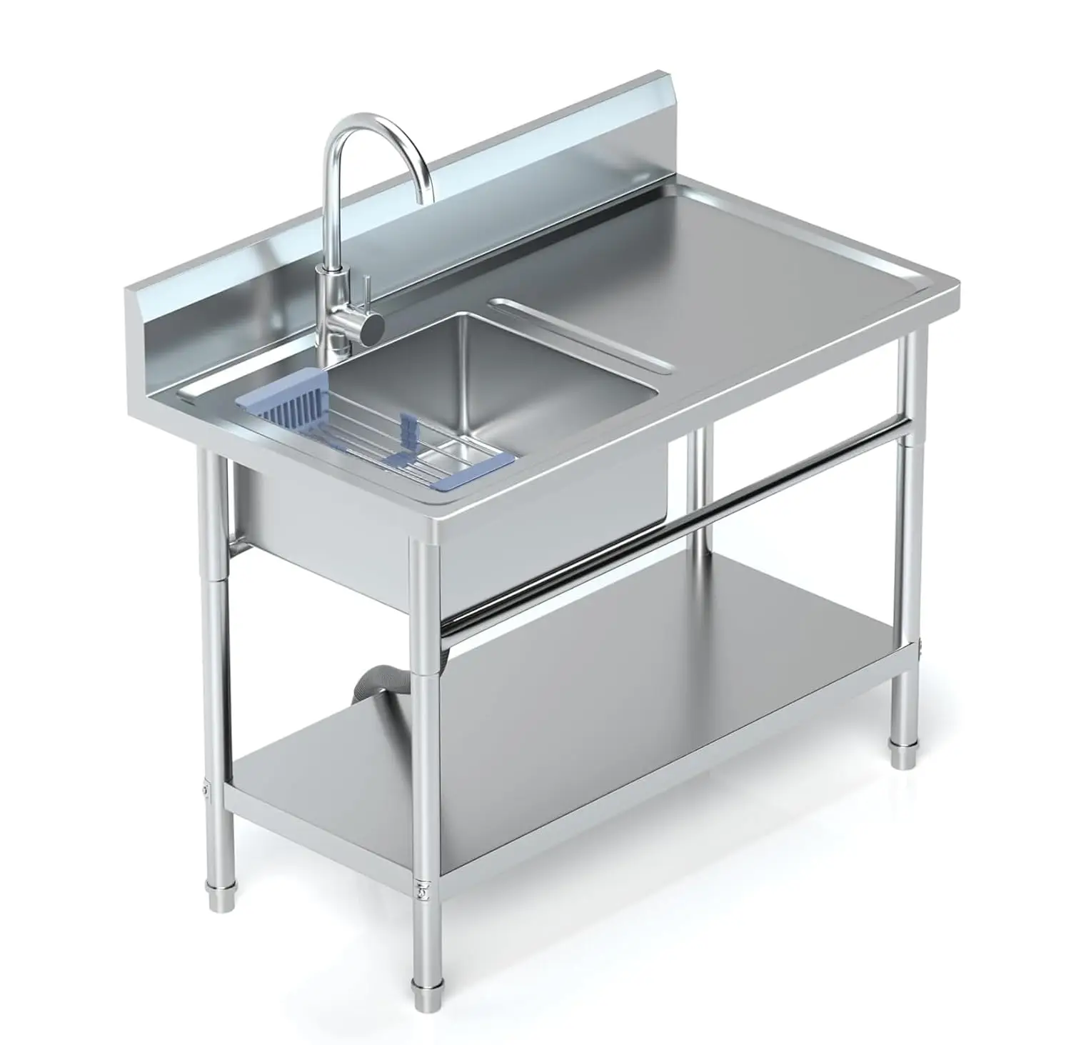 

Utility Sink Freestanding Single Bowl Laundry Sink with Hot and Cold Water Plumbing Workbench & Storage Stainless, Customized