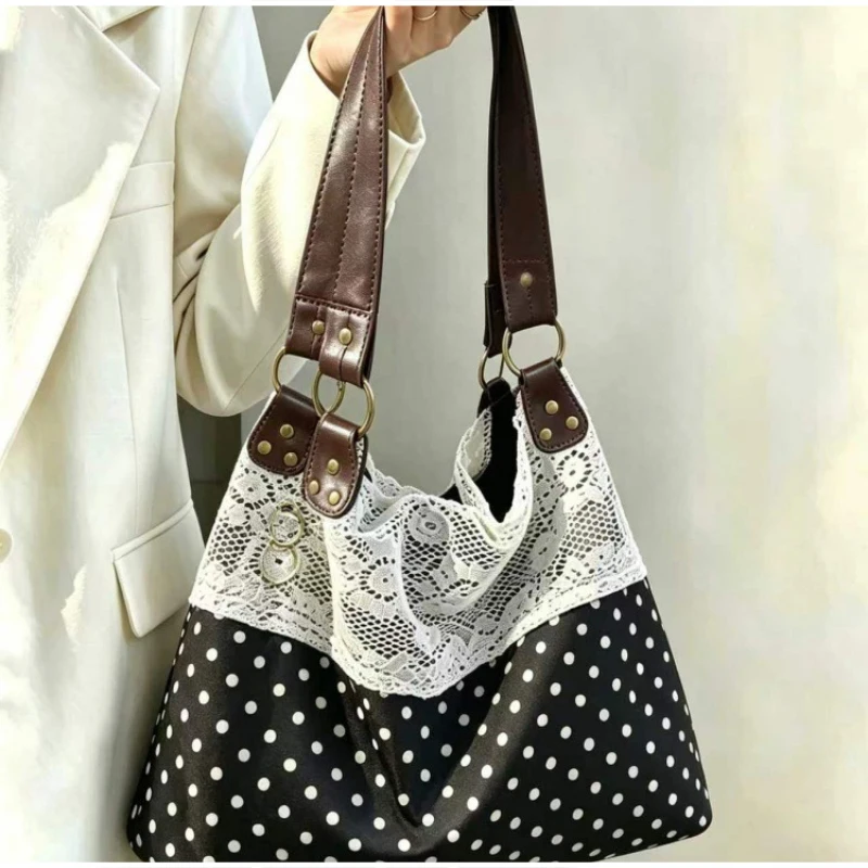 Böhmische Umhängetasche, Mori Girl Fairycore Damen Ditsy Floral Patchwork Handtasche mit Spitzenbesatz, Vintage Reise-Pendler-Einkaufstasche – Detail 24