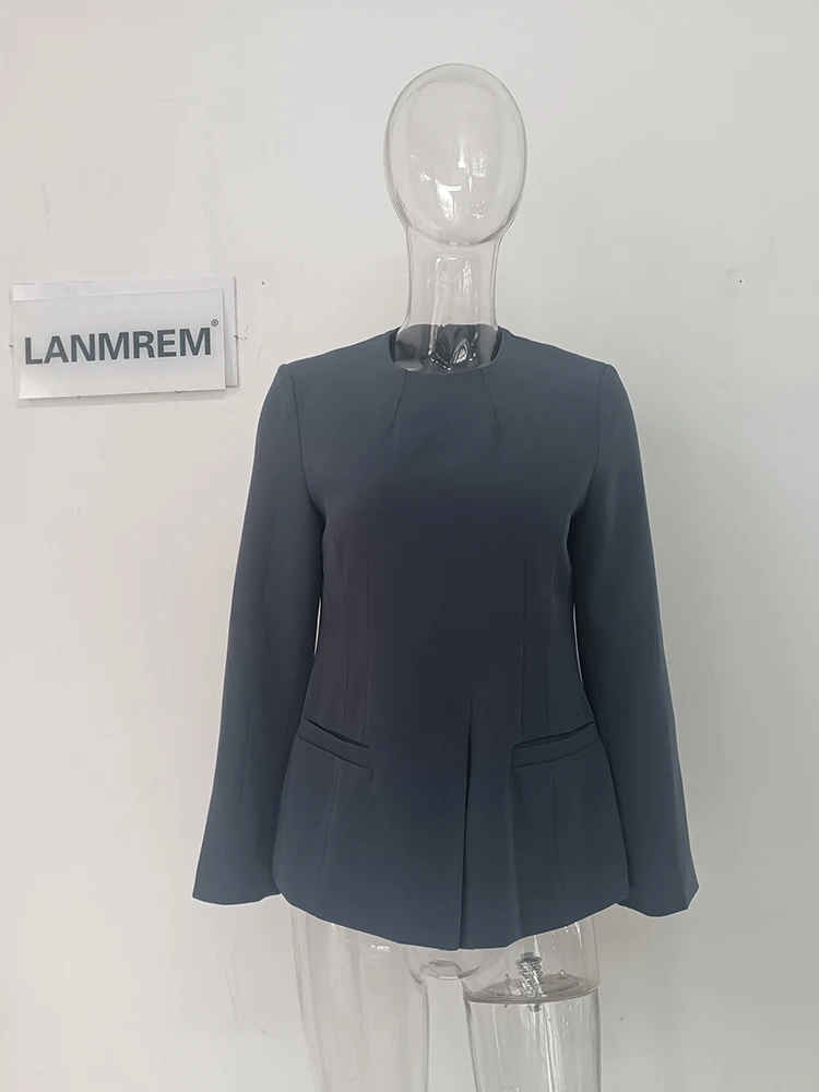 LANMREM Chic Blazer Coat For Women Long Sleeves Round Collar Irregular Fashion Office Lady Clothing 2024 Summer New 2DA5301