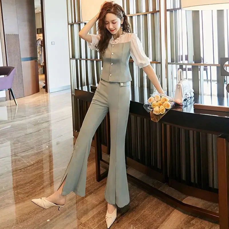 Wear To Work Trousers Woman Office Professional Top and Pant Sets for Women 2 Pieces Summer 2024 Splicing Clothing Sales Fashion