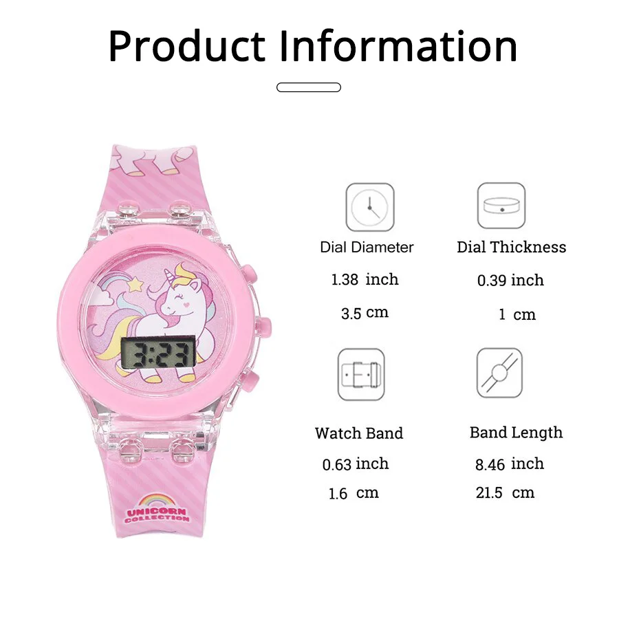 Relojes luminosos para niños para niñas, luz brillante con Flash, unicornio de dibujos animados colorido, reloj electrónico Digital, regalos de fiesta de cumpleaños