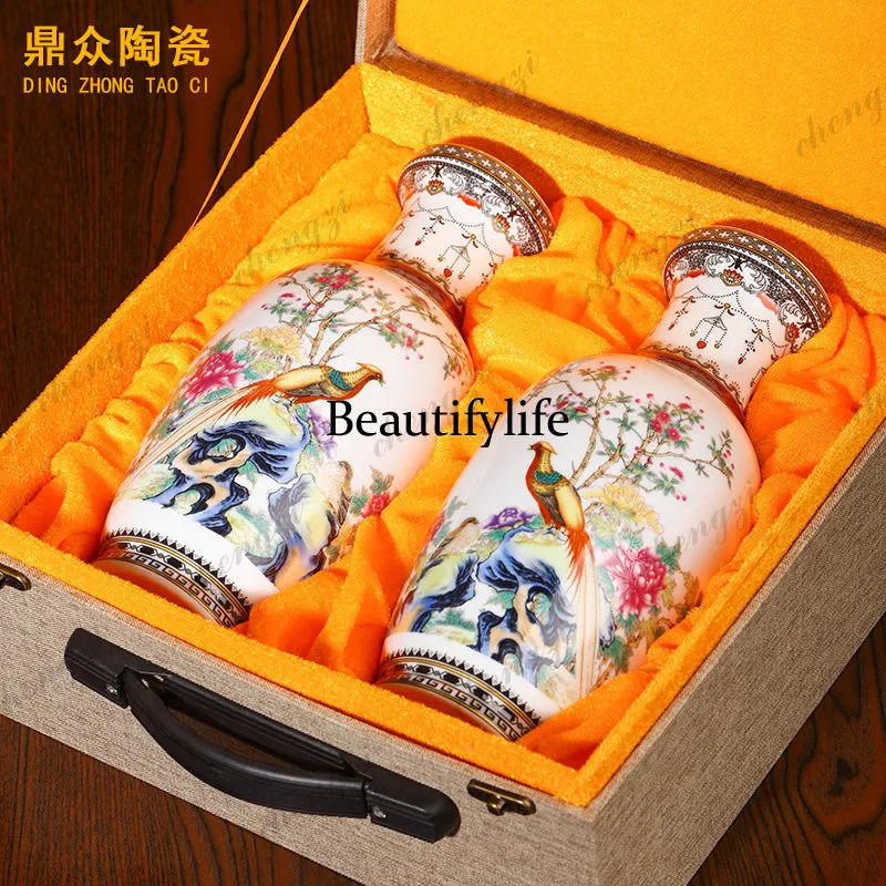 A68   A pair of high-end Jingdezhen ceramics ornaments, living room new Chinese home decorations gift box