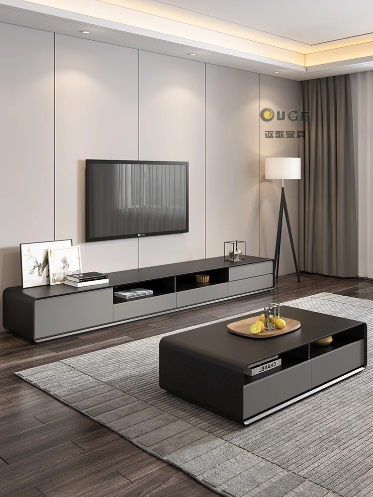 Coffee table, TV cabinet combination, small apartment, 2024 new black light luxury living room, home TV cabinet