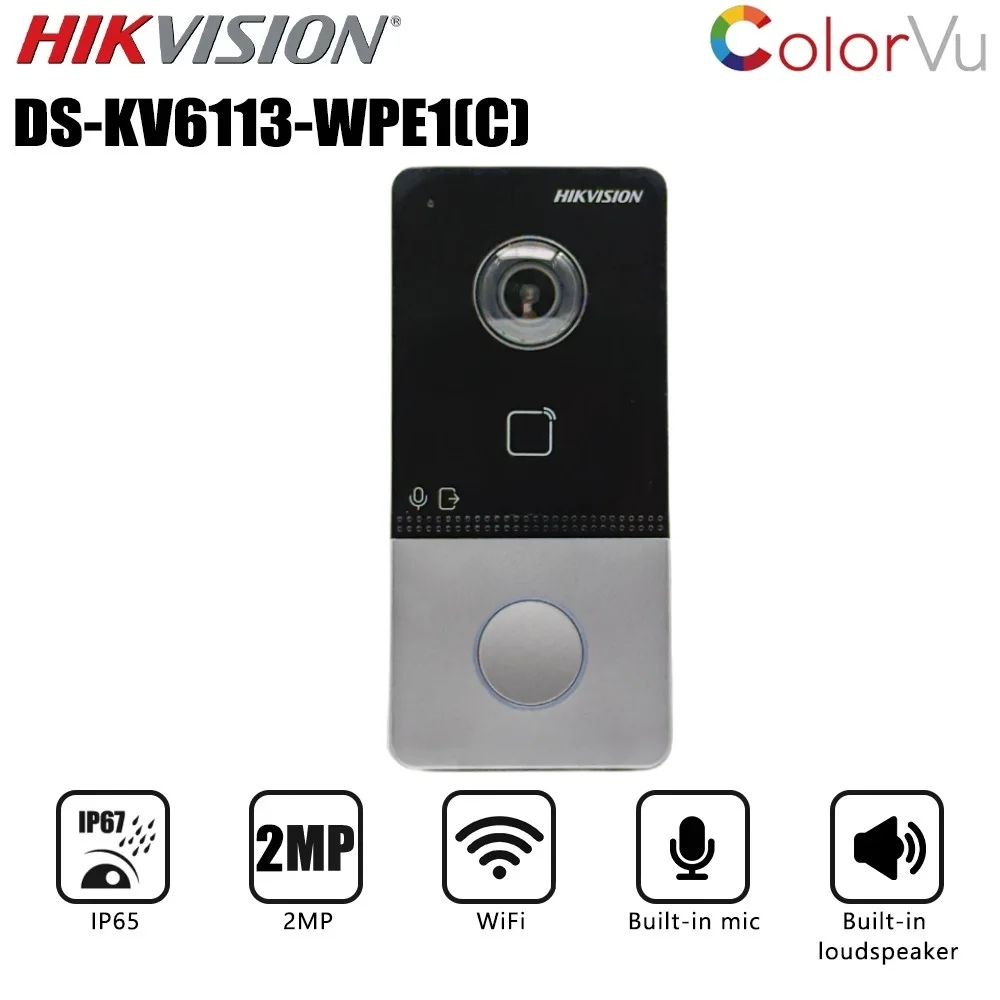 Hikvision DS-KV6113-WPE1(C) 2MP Microfono incorporato e supporto per altoparlante integrato Wifi POE PI65 Campanello smart home