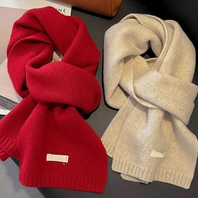 Winter New Year's Wool Scarf Women Men Solid Color Warm Versatile Scarf Soft Comfortable Trendy Knitted Scarf Casual Accessories